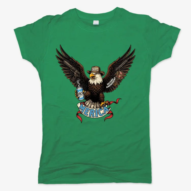 Merica Eagle with Guns & Beer-Women's T-Shirt-Lucky Green