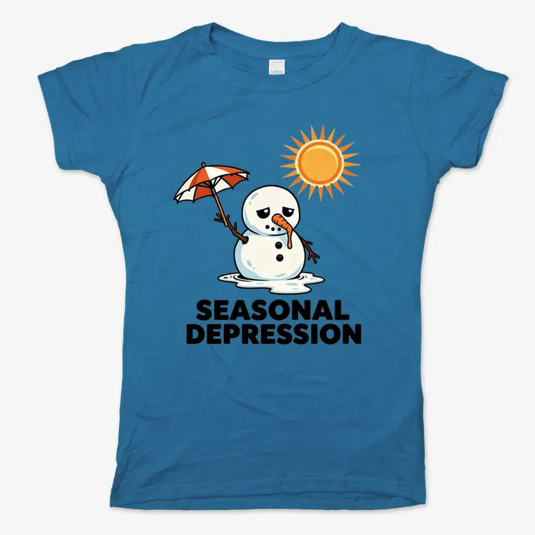 Sunny Days with a Melting Snowman Tee-Women's T-Shirt-Sky Blue