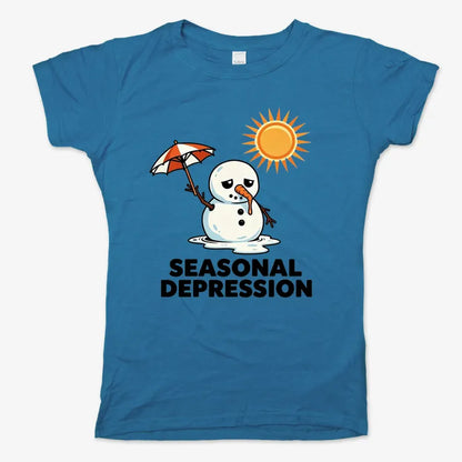 Sunny Days with a Melting Snowman Tee-Women's T-Shirt-Sky Blue