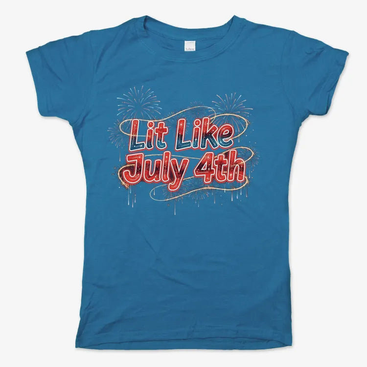 Lit Like July 4th-Women's T-Shirt-Sky Blue