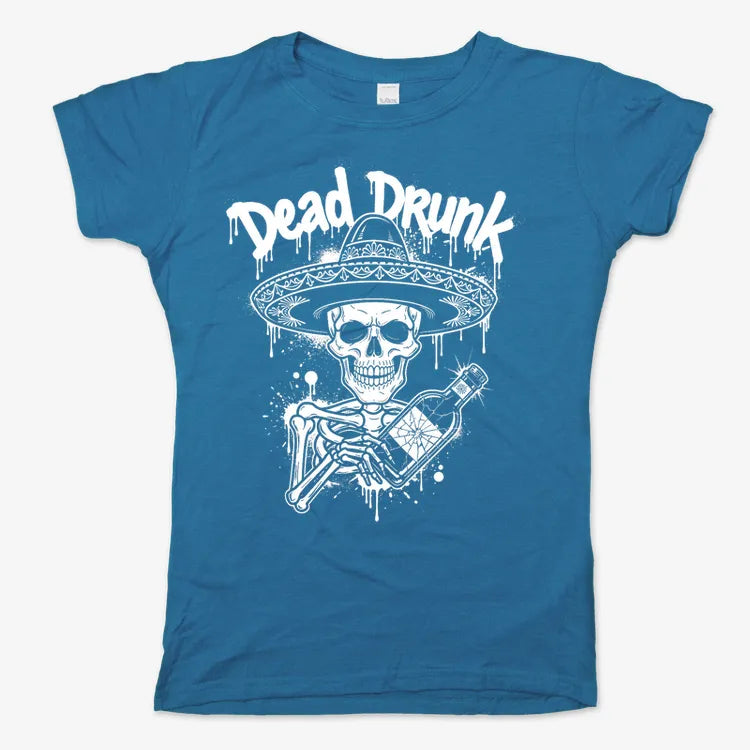 Dead Drunk Skeleton Fiesta-Women's T-Shirt-Sky Blue