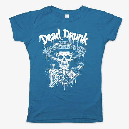 Dead Drunk Skeleton Fiesta-Women's T-Shirt-Sky Blue