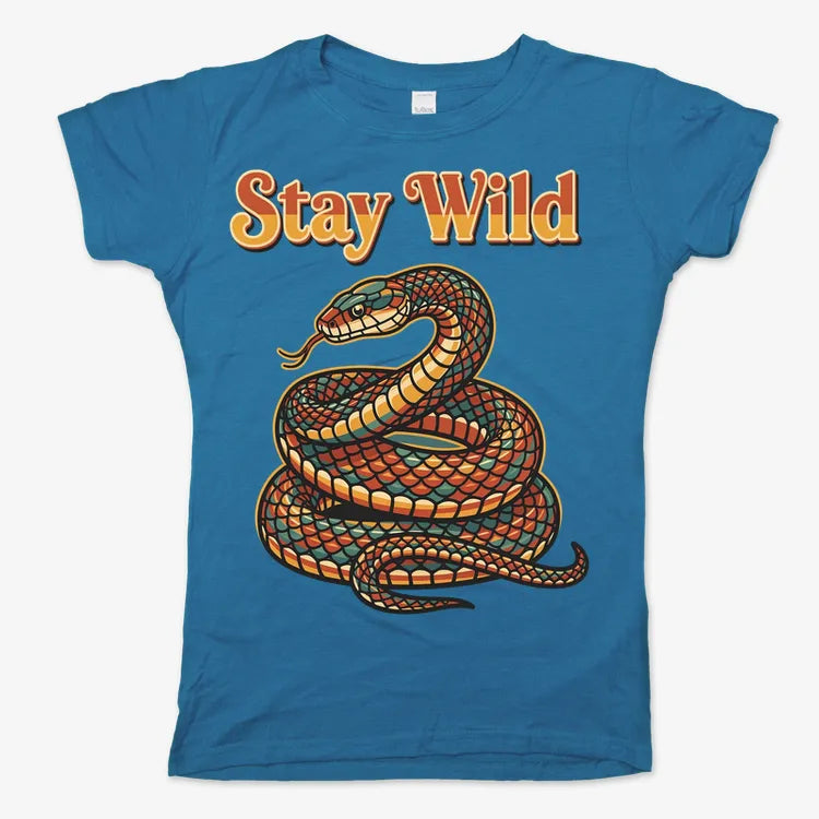 Stay Wild Snake Graphic Tee-Women's T-Shirt-Sky Blue