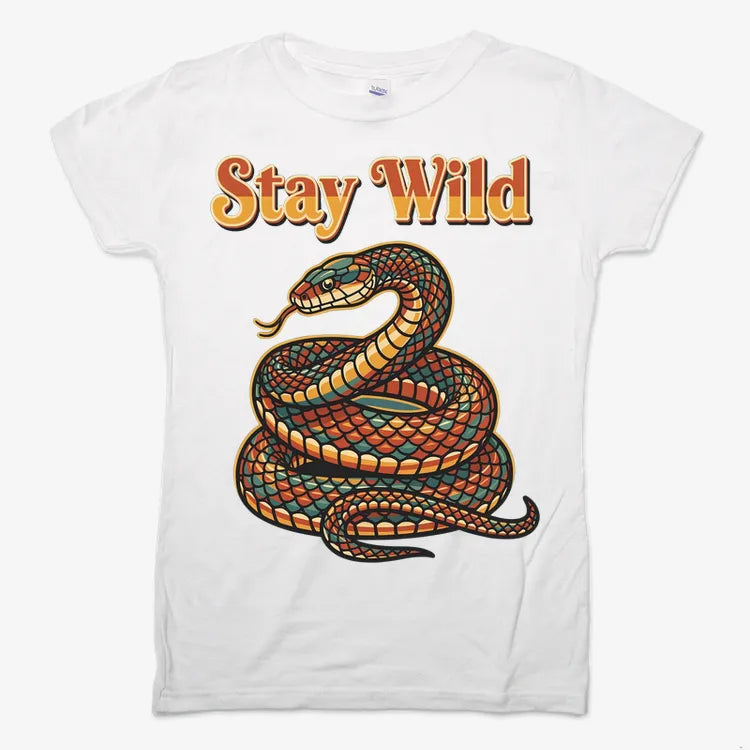 Stay Wild Snake Graphic Tee-Women's T-Shirt-Snow