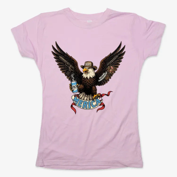 Merica Eagle with Guns & Beer-Women's T-Shirt-Soft Pink