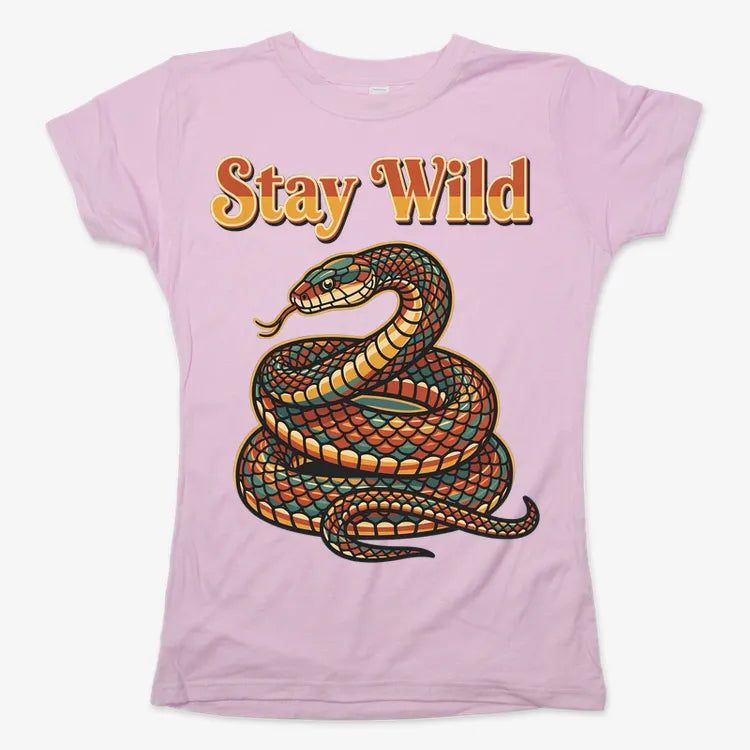 Stay Wild Snake Graphic Tee-Women's T-Shirt-Soft Pink