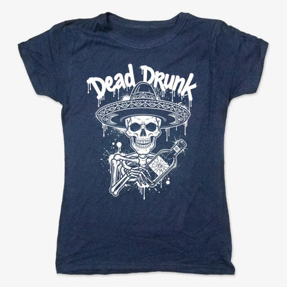 Dead Drunk Skeleton Fiesta-Women's T-Shirt-True Navy
