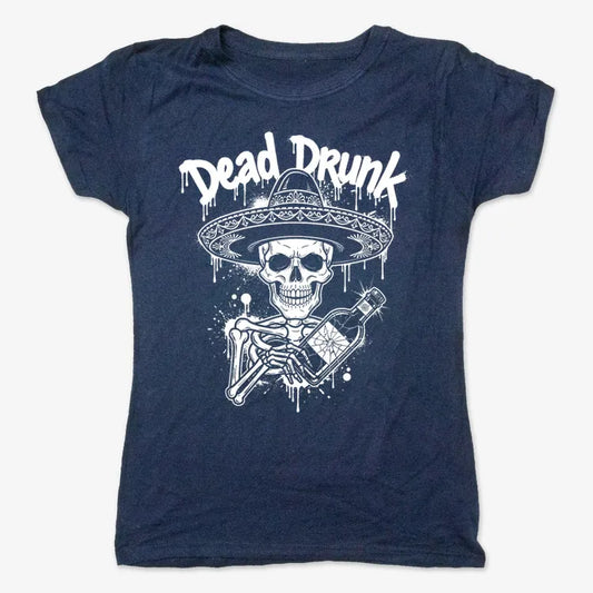 Dead Drunk Skeleton Fiesta-Women's T-Shirt-True Navy