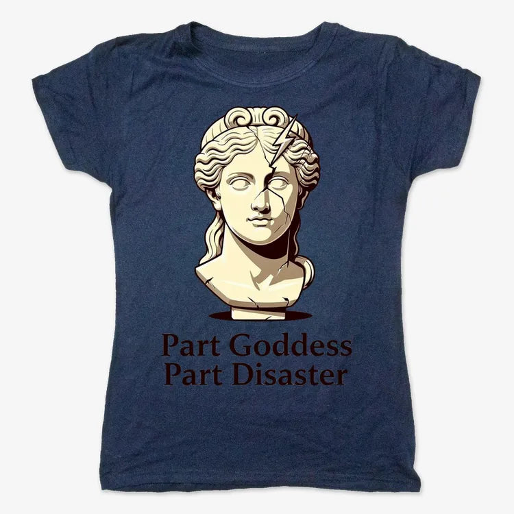 Goddess Meets Disaster Tee-Women's T-Shirt-True Navy