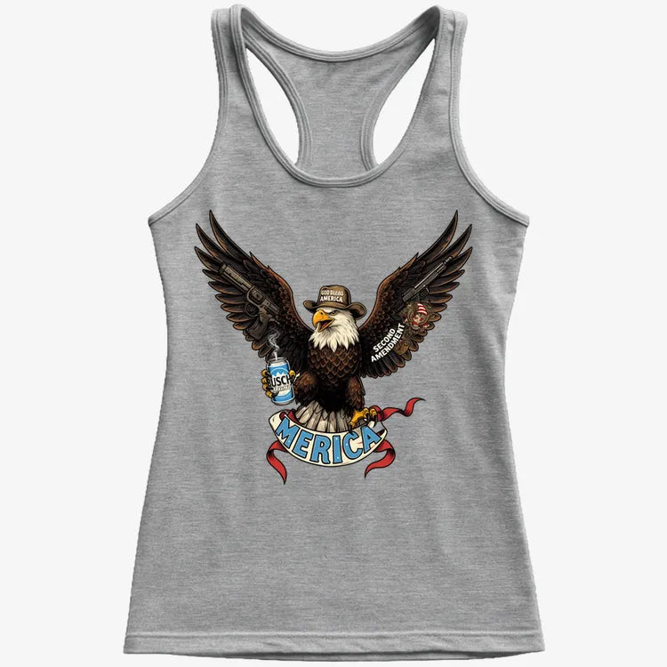 Merica Eagle with Guns & Beer-Women's Tank Top-Gray Granite