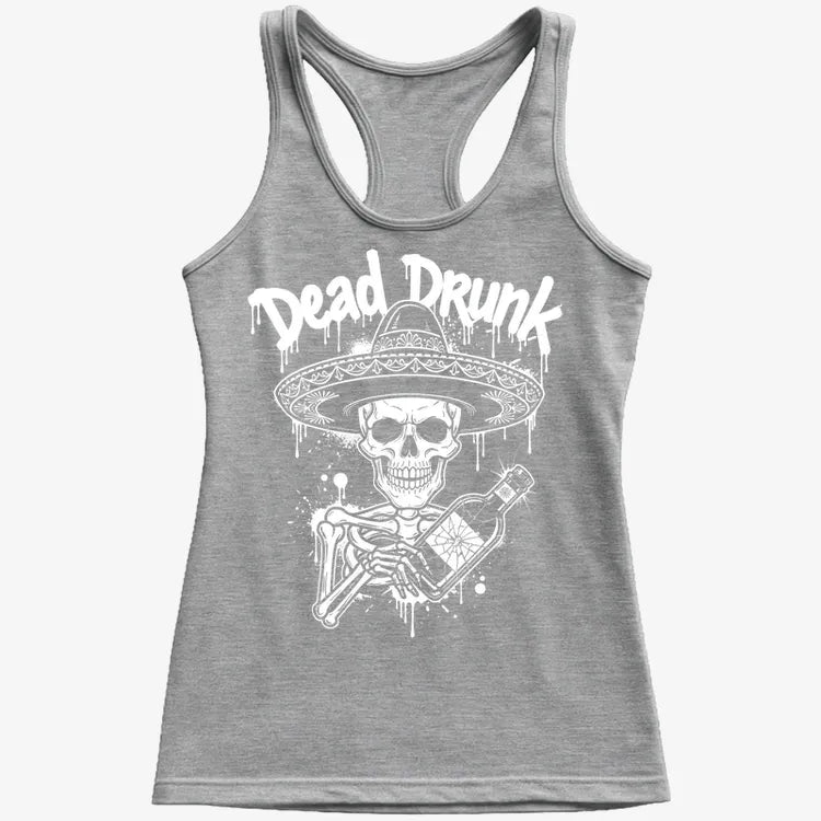 Dead Drunk Skeleton Fiesta-Women's Tank Top-Gray Granite