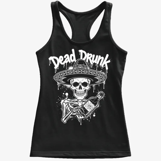 Dead Drunk Skeleton Fiesta-Women's Tank Top-Midnight