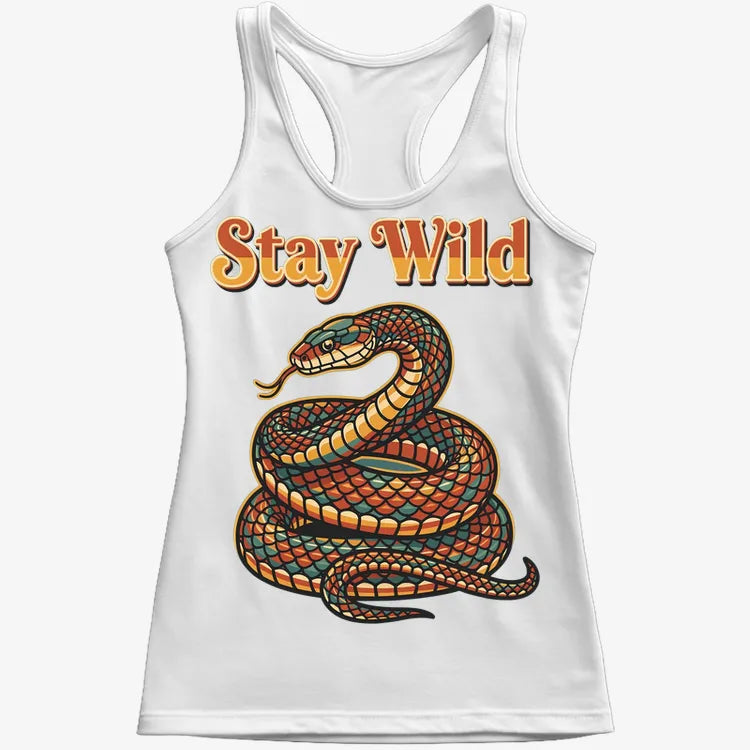 Stay Wild Snake Graphic Tee-Women's Tank Top-Snow