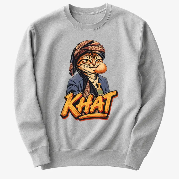 Yemeni Khat Cat-Sweatshirt-Gray Heather