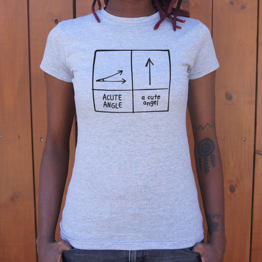A Cute Angel vs Acute Angle Geometry Pun Diagram graphic Women's T-Shirt in Gray Granite