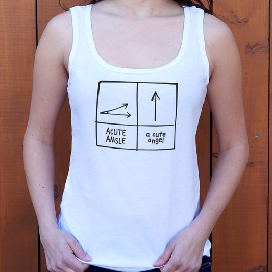 A Cute Angel vs Acute Angle Geometry Pun Diagram graphic Women's Tank Top in Snow