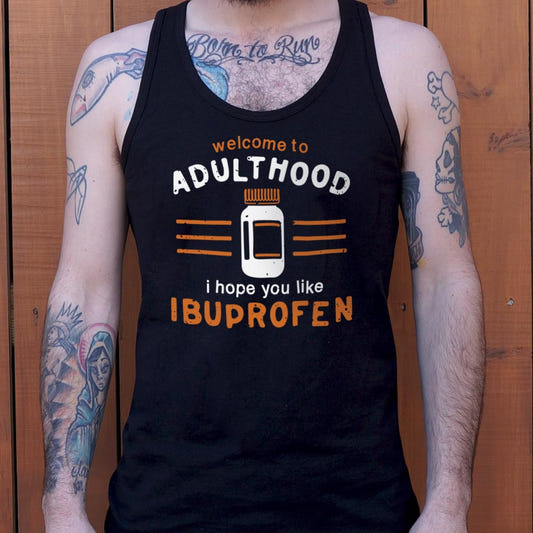 Welcome to Adulthood Funny Quip graphic Men's Tank Top in Black