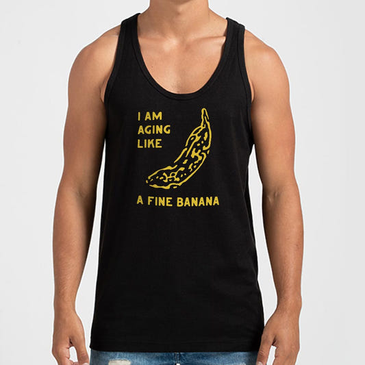 Aging Like a Fine Banana Ripe Spotted Banana Design graphic Men's Tank Top in Black