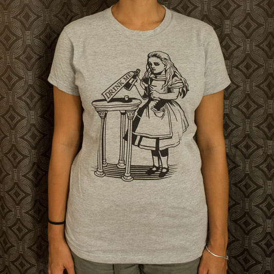 Alice Drink Me Bottle Wonderland Illustration graphic Women's T-Shirt in Gray Granite