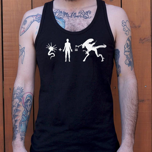 Alien Arithmetic Facehugger Plus Human Equals Alien graphic Men's Tank Top in Black
