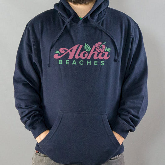 Aloha Beaches Hawaiian Pun graphic Hoodie in Navy Blue