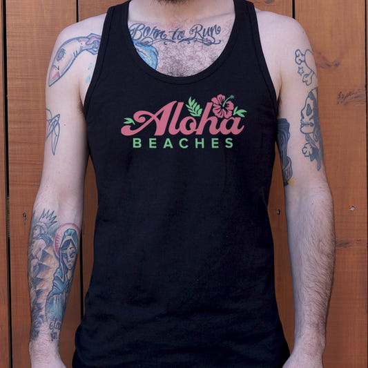 Aloha Beaches Hawaiian Pun graphic Men's Tank Top in Black