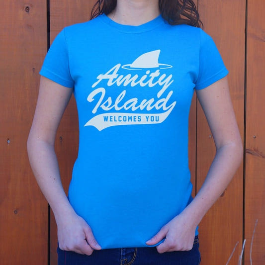Amity Island Welcomes You graphic Women's T-Shirt in Sky Blue