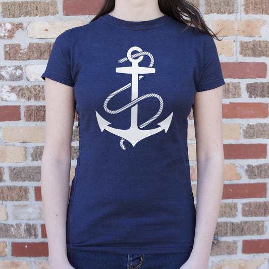 Anchors Aweigh Nautical Anchor and Rope graphic Women's T-Shirt in True Navy