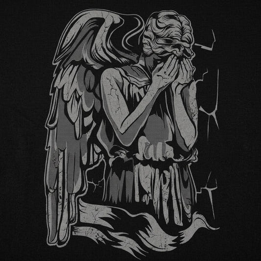 Angel Weeping Cracked Stone Statue Covering Its Face detail