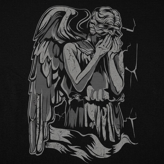 Angel Weeping Cracked Stone Statue Covering Its Face detail