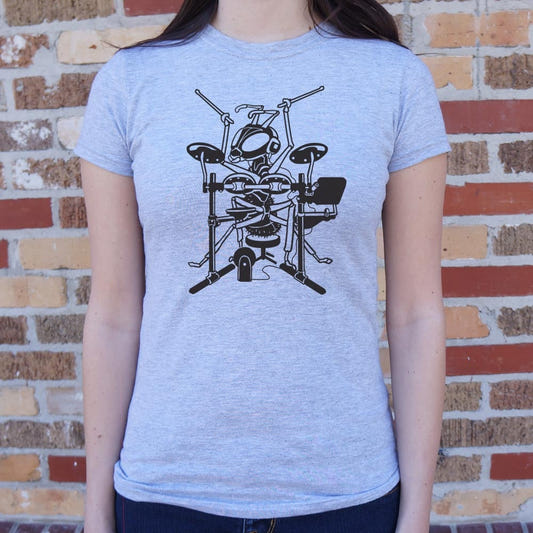 Ant Drummer Playing Drum Set graphic Women's T-Shirt in Gray Granite