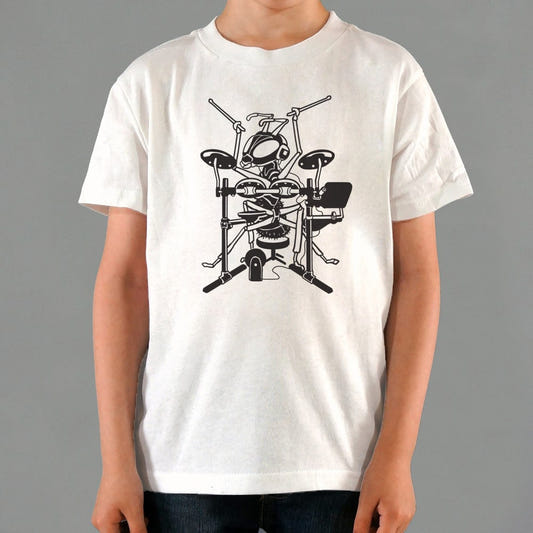 Ant Drummer Playing Drum Set graphic Kids T-Shirt in White