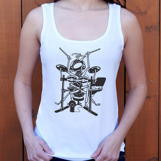 Ant Drummer Playing Drum Set graphic Women's Tank Top in Snow
