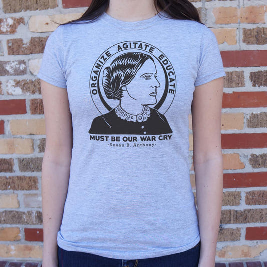 Organize Agitate Educate Susan B Anthony Quote Portrait graphic Women's T-Shirt in Gray Granite