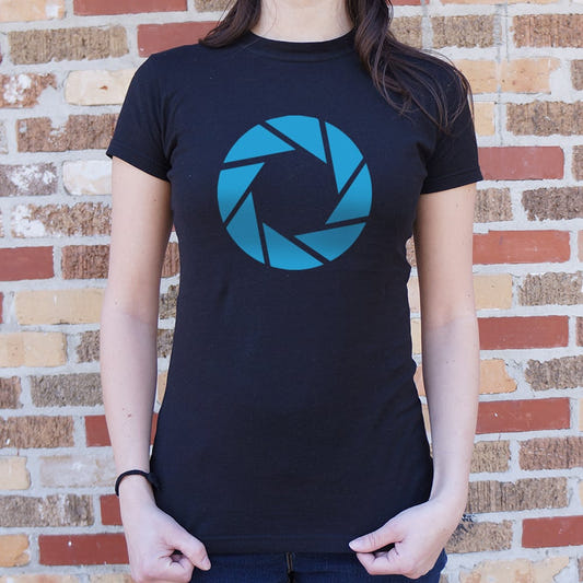 Aperture Labs Blue Camera Shutter Logo graphic Women's T-Shirt in Midnight