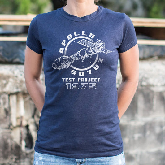 Apollo Soyuz Test Project 1975 Spacecraft Docking graphic Women's T-Shirt in True Navy