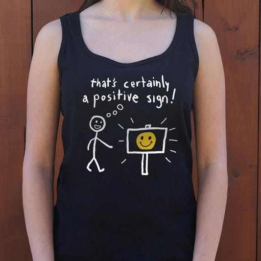 That' Certainly A Positive Sign Stick Figure and Smiley Face graphic Women's Tank Top in Midnight