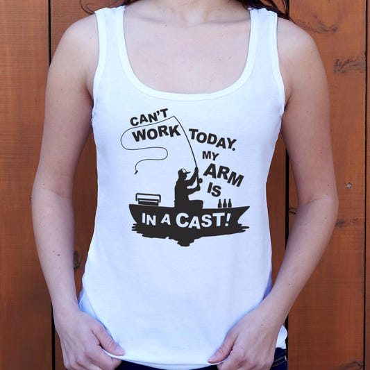 Can' Work Arm In A Cast Fisherman Joke graphic Women's Tank Top in Snow
