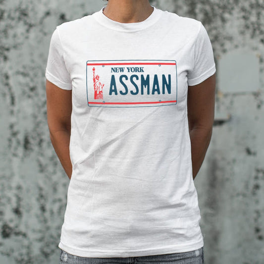 Assman New York Vanity License Plate graphic Women's T-Shirt in Snow