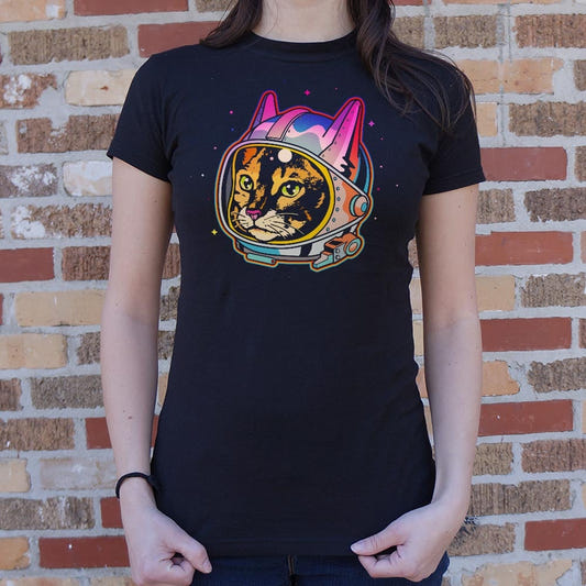 Astro Cat in Space Helmet Full Color graphic Women's T-Shirt in Midnight