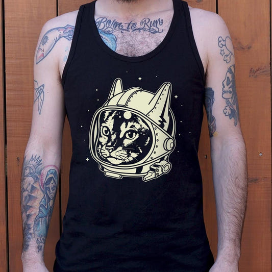 Astro Cat in Space Helmet graphic Men's Tank Top in Black