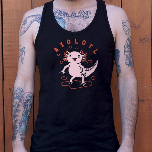 Axolotl Cute Smiling Pink Salamander graphic Men's Tank Top in Black