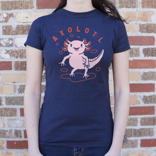 Axolotl Cute Smiling Pink Salamander graphic Women's T-Shirt in True Navy