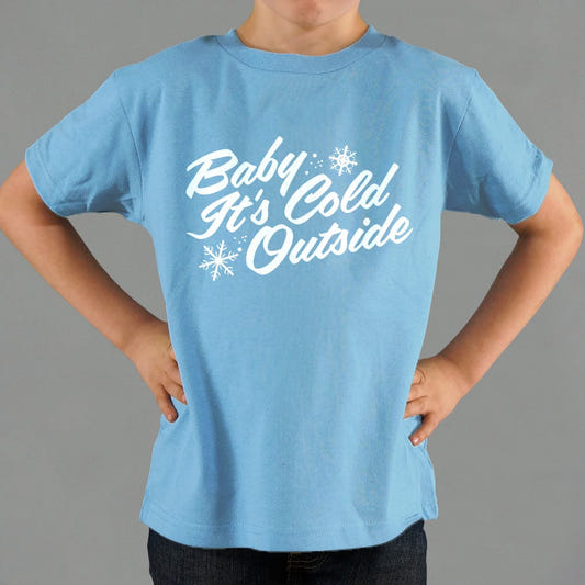 Baby It's Cold Outside Winter Snowflake Design graphic Kids T-Shirt in Blue