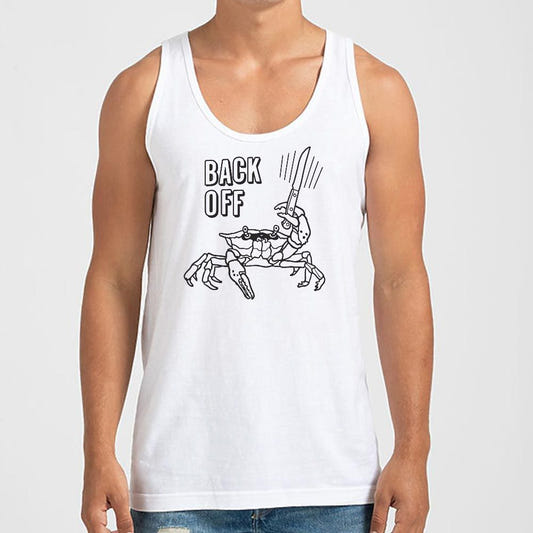 Back Off Crab Graphic Men's Tank Top in White