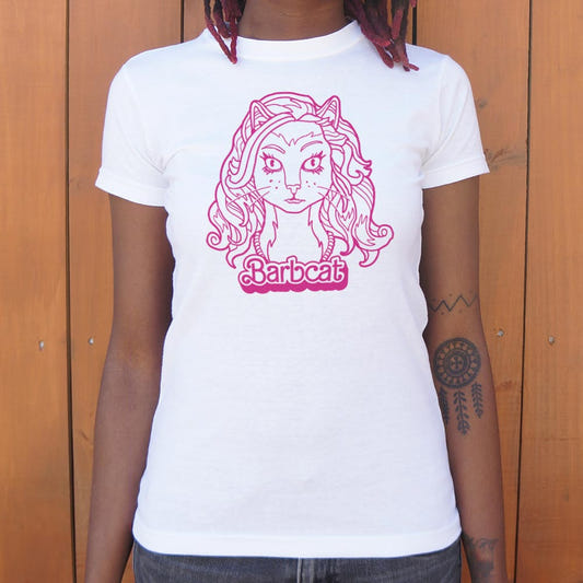 Barbcat Pink Cat Girl Doll Parody graphic Women's T-Shirt in Snow