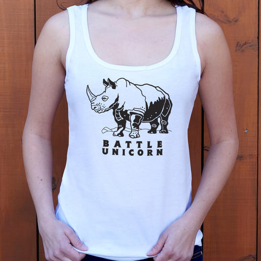 Battle Unicorn Armored War Rhino Joke graphic Women's Tank Top in Snow
