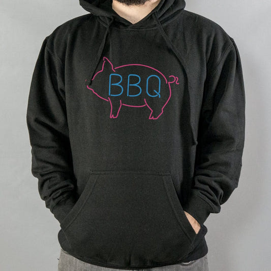 BBQ Pig Neon Sign Barbecue Pork Design graphic Hoodie in Black