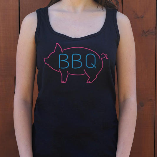 BBQ Pig Neon Sign Barbecue Pork Design graphic Women's Tank Top in Midnight