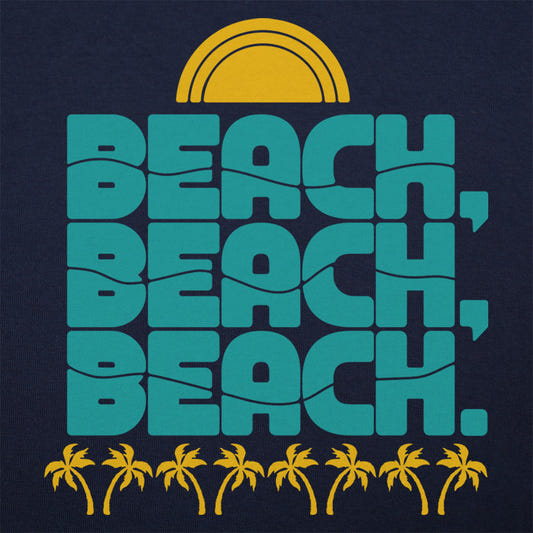 Beach, Beach, Beach Retro Sun and Palm Trees Design graphic Unisex Heavyweight T-Shirt in Navy Blue